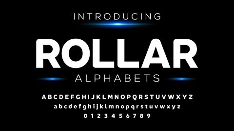 Introducing Rollar Alphabets. White writing against black background