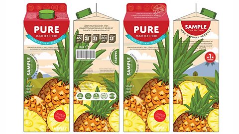 4 sides of a packaging design for a pineapple juice carton