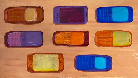 Colourful painting of different mobile phones