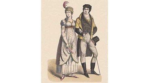 A couple in traditional 19th century German clothing