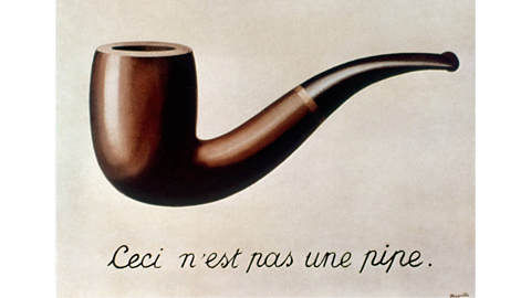 The Treason of Images by Rene Magritte, which shows an old pipe and the text 'This is not a pipe' in French below it.