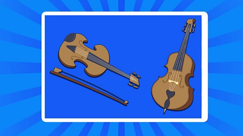 Violin and double bass on a blue background.