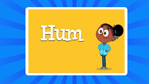 A cartoon of a little girl with the word hum.