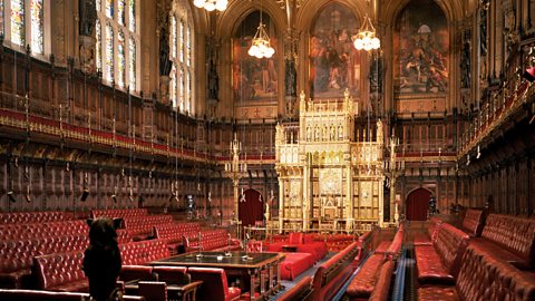 The House of Lords chamber, empty.