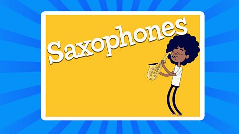 Saxophone and illustration of Asha playing the saxophone.