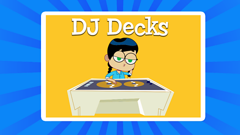 A cartoon girl playing some dj decks.