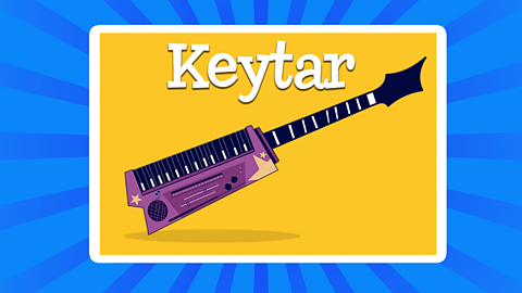 A cartoon of a musical instrument called a keytar.