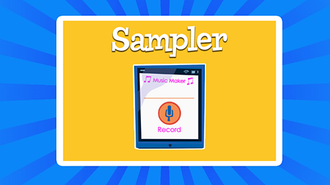 A cartoon image of a sampler showing record on the screen.