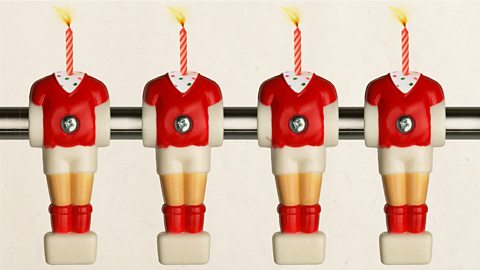 Illustration of four birthday candles as table football players (Credit: Getty Images)