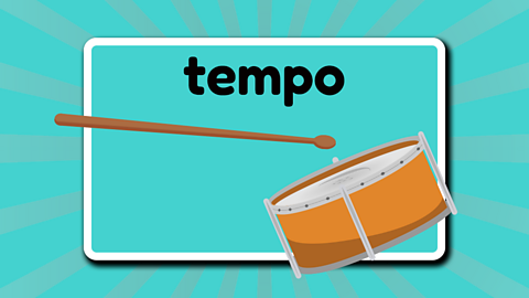 The word tempo above a drum and drumstick.