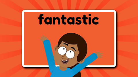 The word fantastic above a child with a big smile and arms raised above her head.