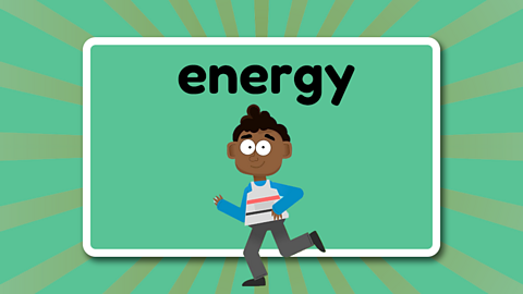 The word energy above a child hopping.