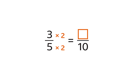 Three multiplied by two over five multiplied by two equals highlighted empty box over ten