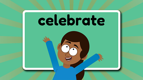 The word celebrate above a child celebrating.