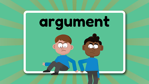 The word argument above two children who look angry with each other.