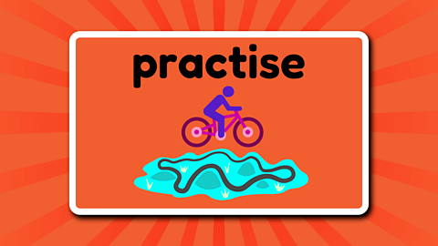 A bike and a BMX track under the word 'practise'