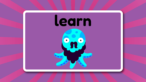 A strange bearded octopus creature underneath the word 'learn'