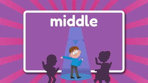 The word middle above a child dancing in the middle of two other children on the dance floor.