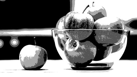 Bowl of apples in black and white