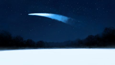 Snowy landscape (shooting star) by the artist Charlie Mackesy