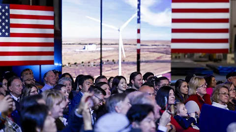 A crowd gathers at an official US announcement on green energy