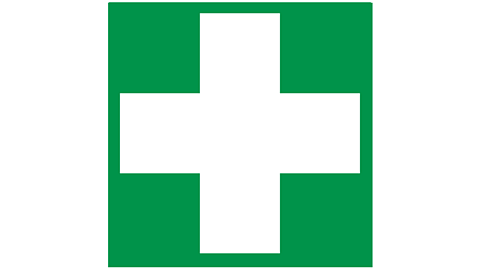 Green square containing white cross