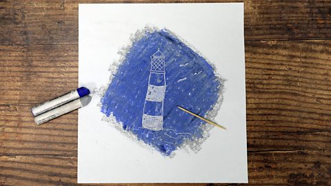 Sgraffito drawing of a light house