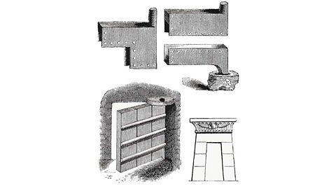 A diagram of an Egyptian hinge and its parts