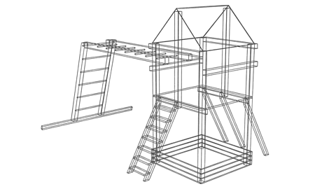 A wire-frame CAD of playground equipment.