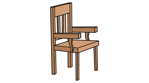 A wooden chair with arms and a backrest.