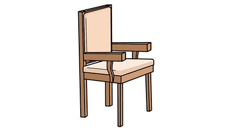 A fancy wooden chair with arms and cream coloured cushions.