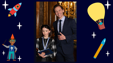 Gold winner of the 8-11 category poses with actor Tom Hiddleston