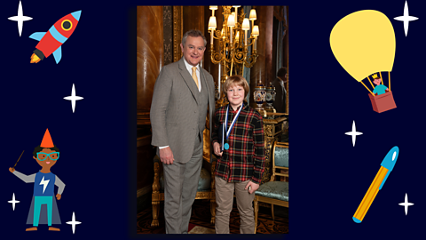 Silver winner of the 8-11 category Spencer poses with actor Hugh Bonneville