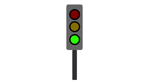 A traffic light with the green light lit up at the bottom. The amber and red lights are off.