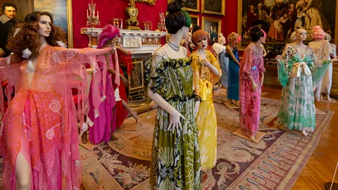 Zandra Rhodes dresses displayed at the Icons of Brtish Fashion Exhibition at Blenheim Palace