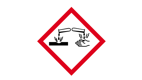 Red diamond containing an injured hand by a liquid from a test tube & corroded black bar