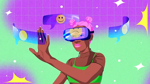 Art of woman using augmented reality goggles (Credit: Estudio Santa Rita)