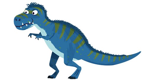 Image of a blue T Rex with green highlights on its body. 