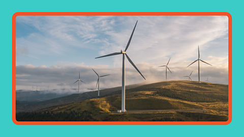 Wind turbines in a field