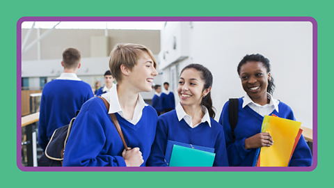 Three friends at school with a uniform on