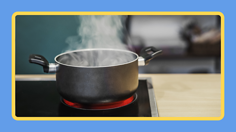 Boiling water in a pot.