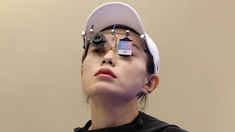 Kim Yeji preparing for the Women's 10m Air Pistol Final at the 2024 Paris Olympics (Credit: Getty Images)