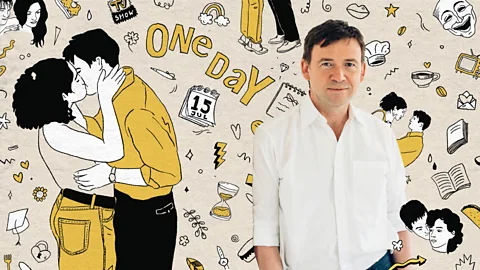 David Nicholls with One Day TV show art in the background (Credit: Emmanuel Lafont)