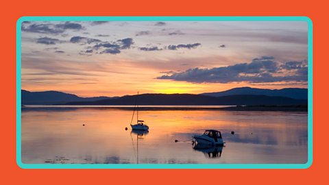 Sunset behind the hills of Oban, Argyll and Bute, Scotland.