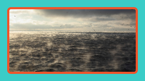 Water evaporating from the sea in warmer temperatures.