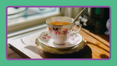 A cup of tea in a traditional english mug.