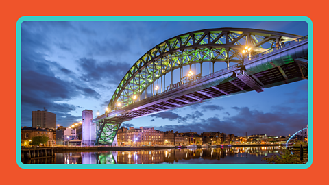 The Tyne Bridge at night.