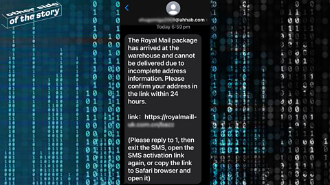 Screenshot of a fake text message from Royal Mail saying that you package has been delivered.