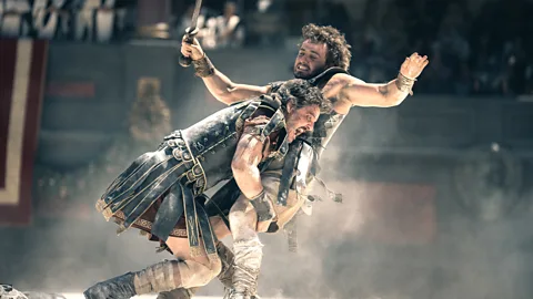 Paul Mescal and Pedro Pascal in a fight scene in Gladiator II (Credit: Aidan Monaghan)