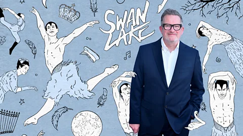 Matthew Bourne with Culture Shifter illustration behind him (Credit: Emmanuel Lafont/Getty Images)